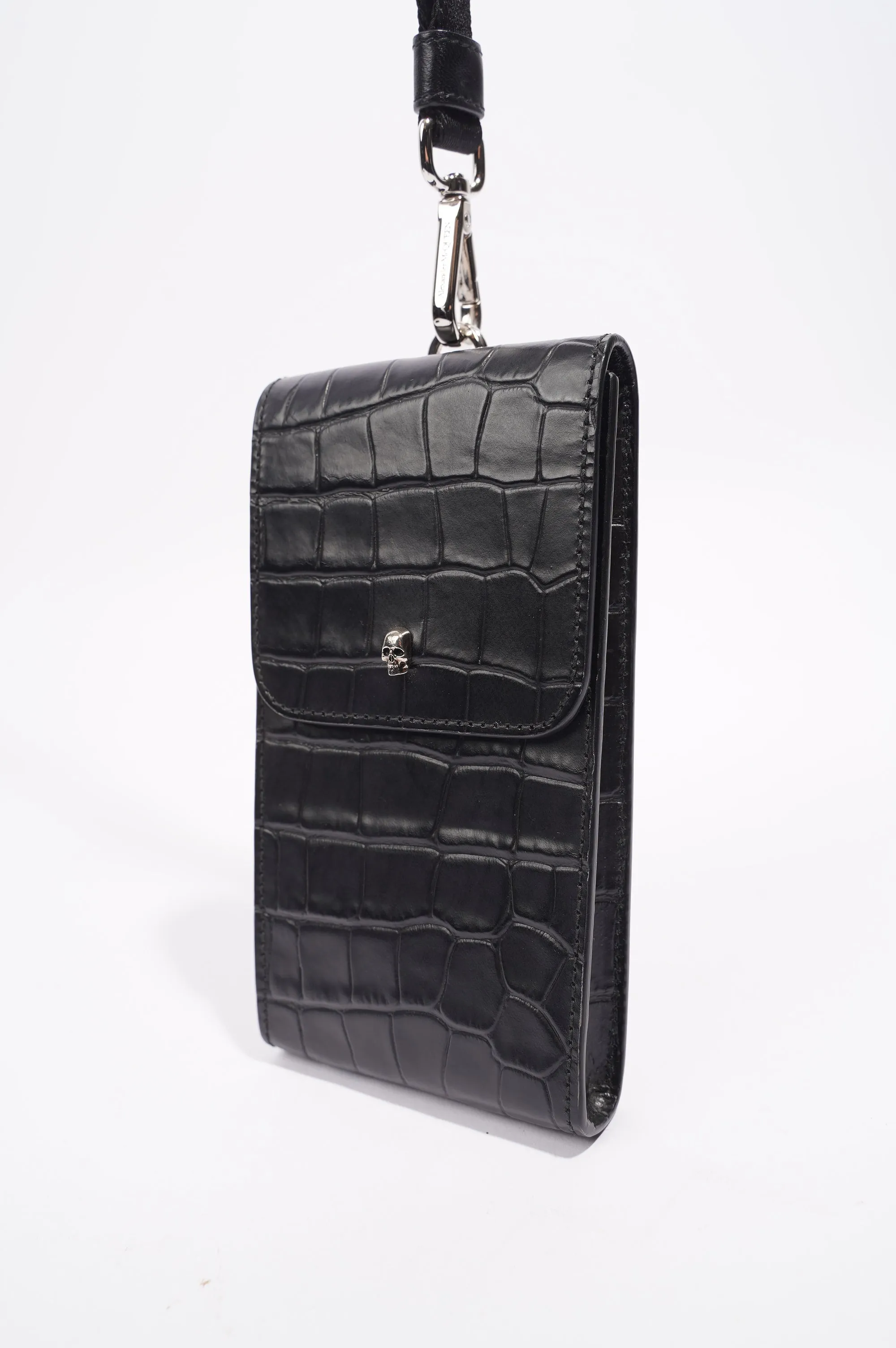 Alexander McQueen Womens Phone Pouch Black Croc