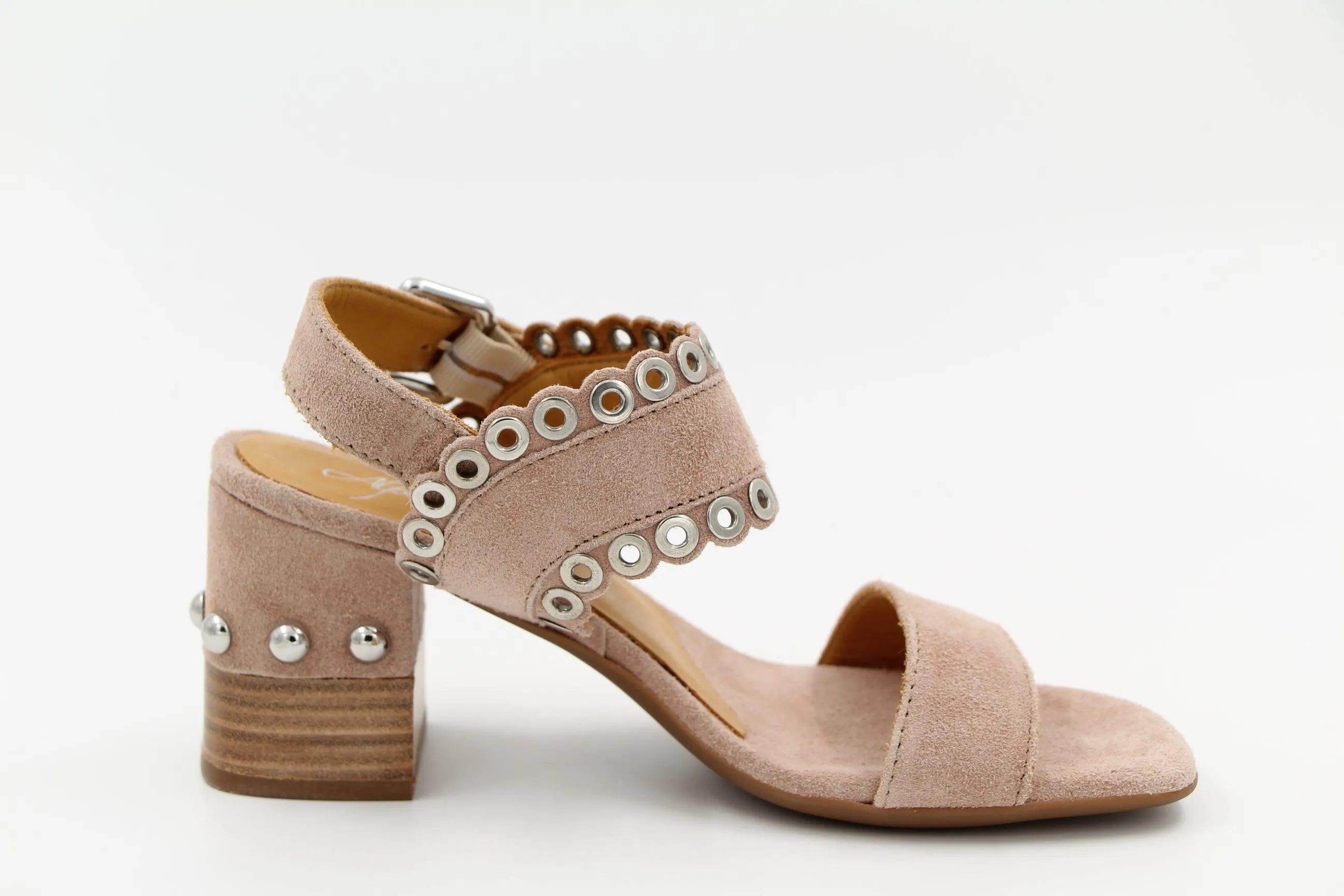 ALPE Blush Suede Block Heeled Sandal with Rivet Detail