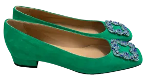 Ann Mashburn Buckle Shoe in Green Suede