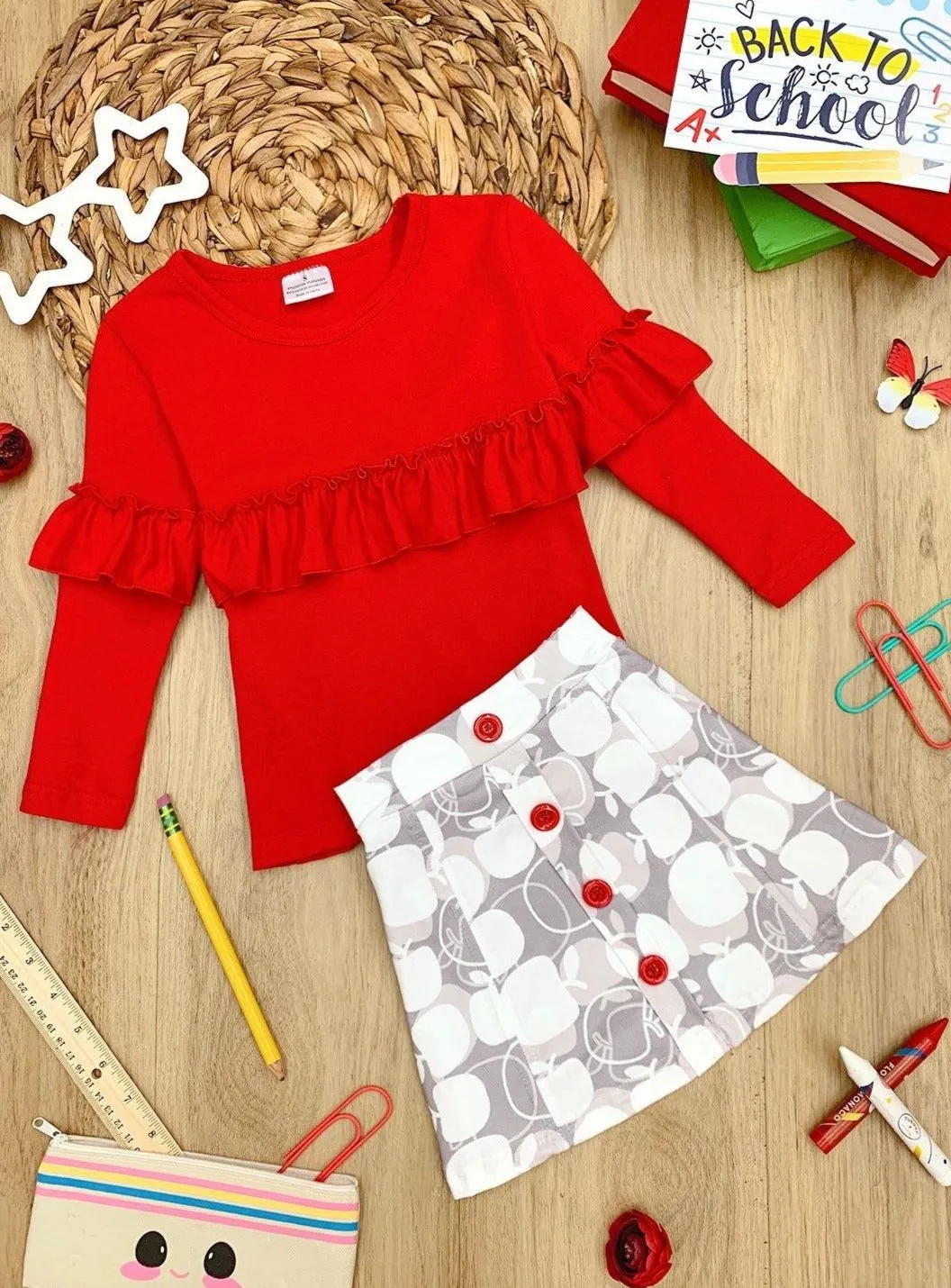 Apple A Day Ruffle Top And Skirt Set