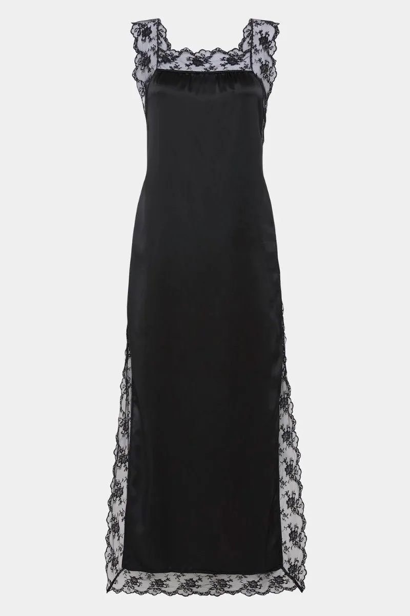 ARIES SQUARE NECK LACE DRESS-BLACK