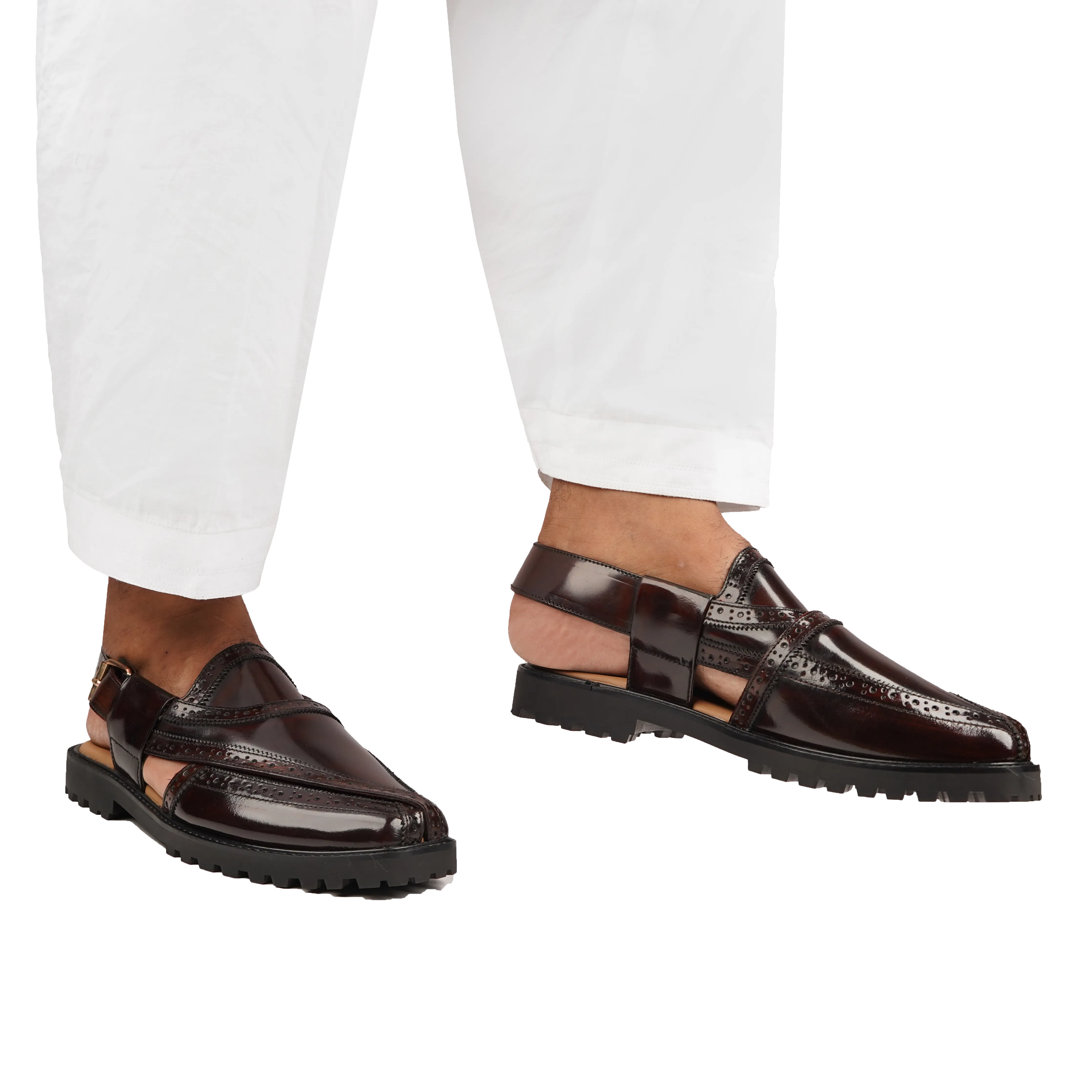 Brooklyn - Men's Dark Brown Box Leather High Shine Sandal