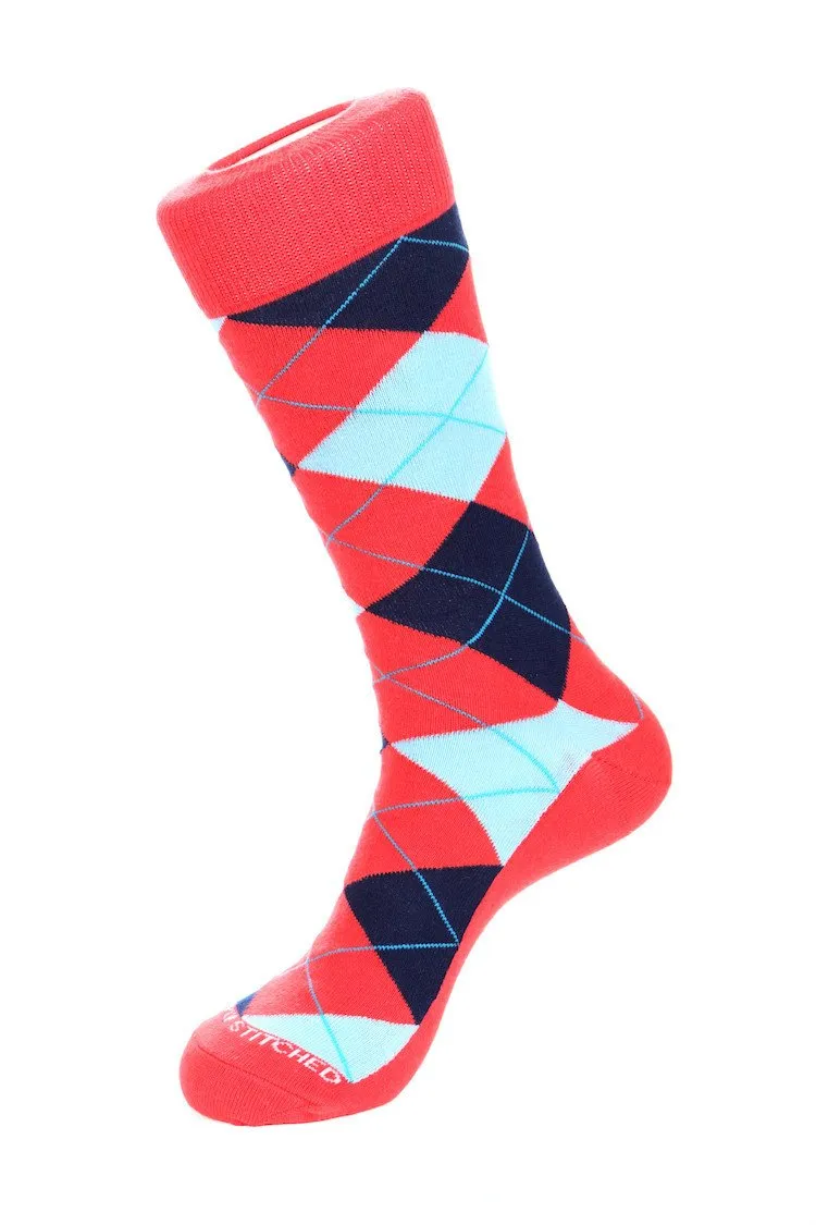 Cherry Blue Argyle Sock