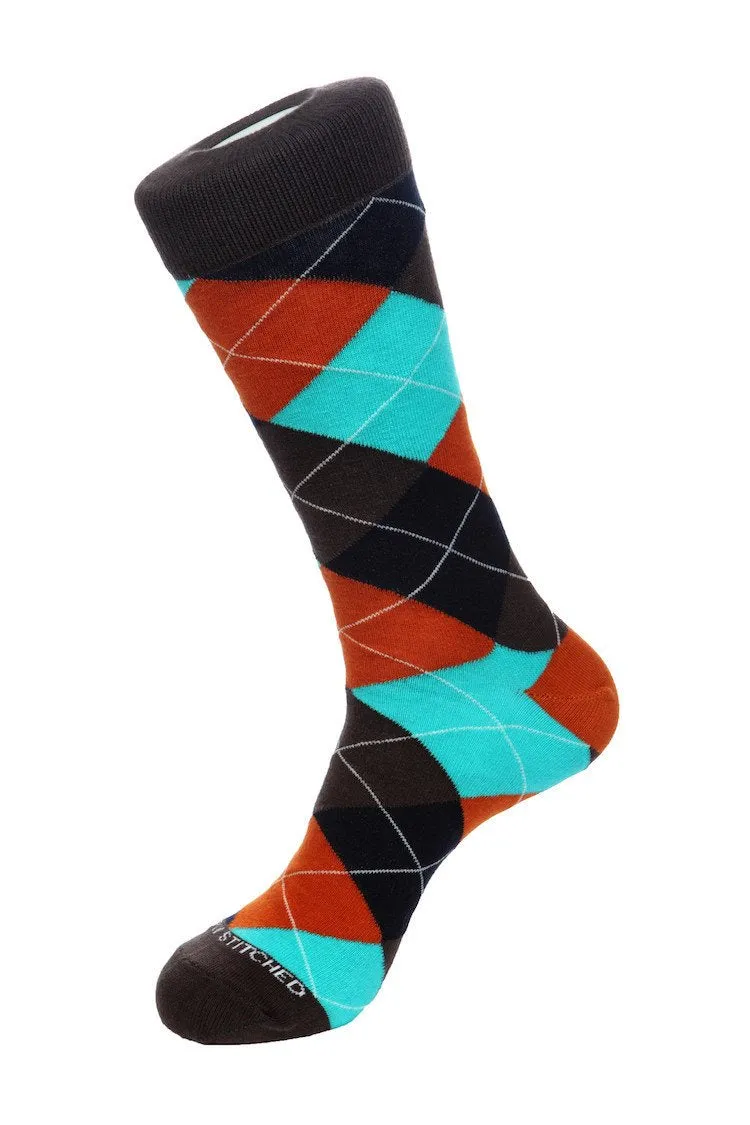 Cherry Blue Argyle Sock