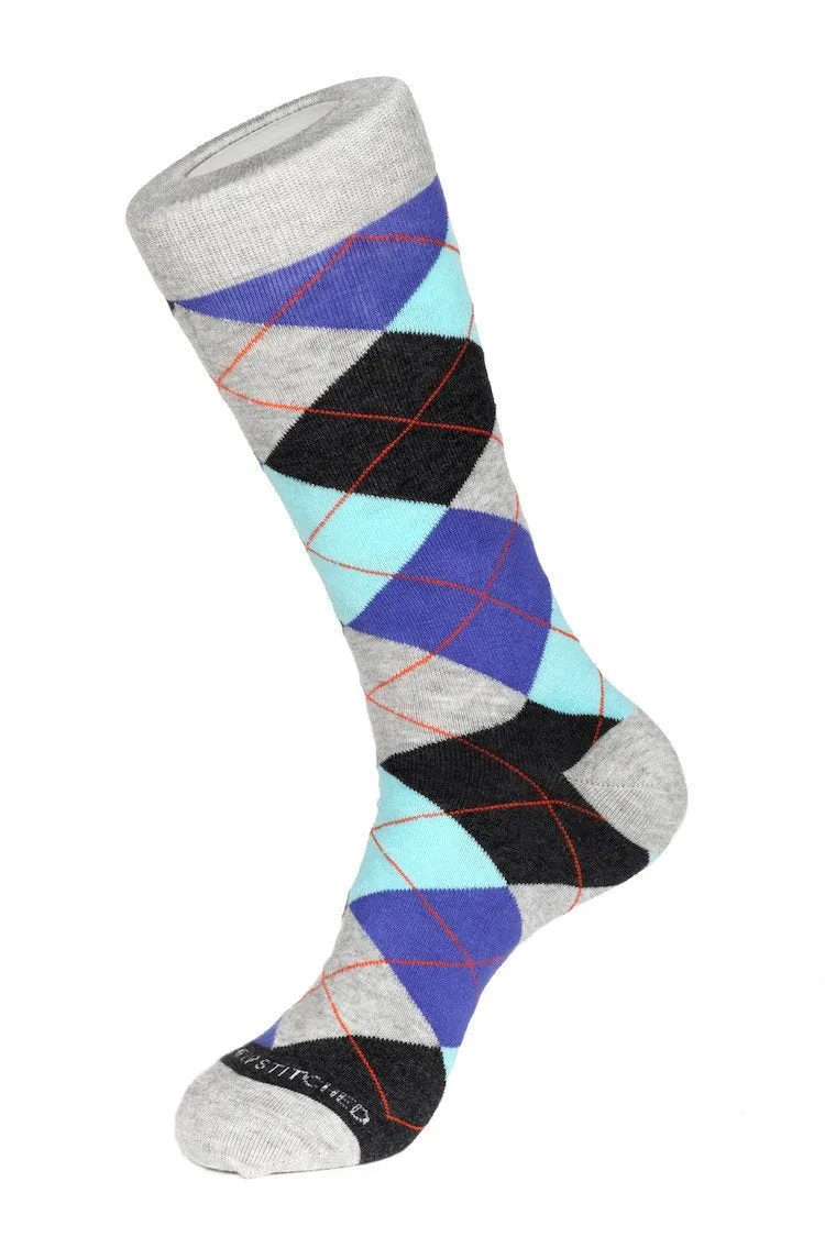 Cherry Blue Argyle Sock