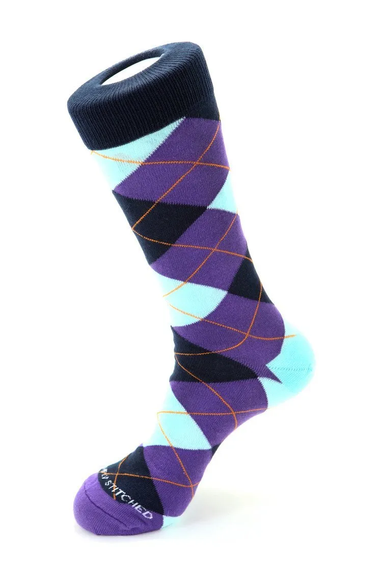 Cherry Blue Argyle Sock