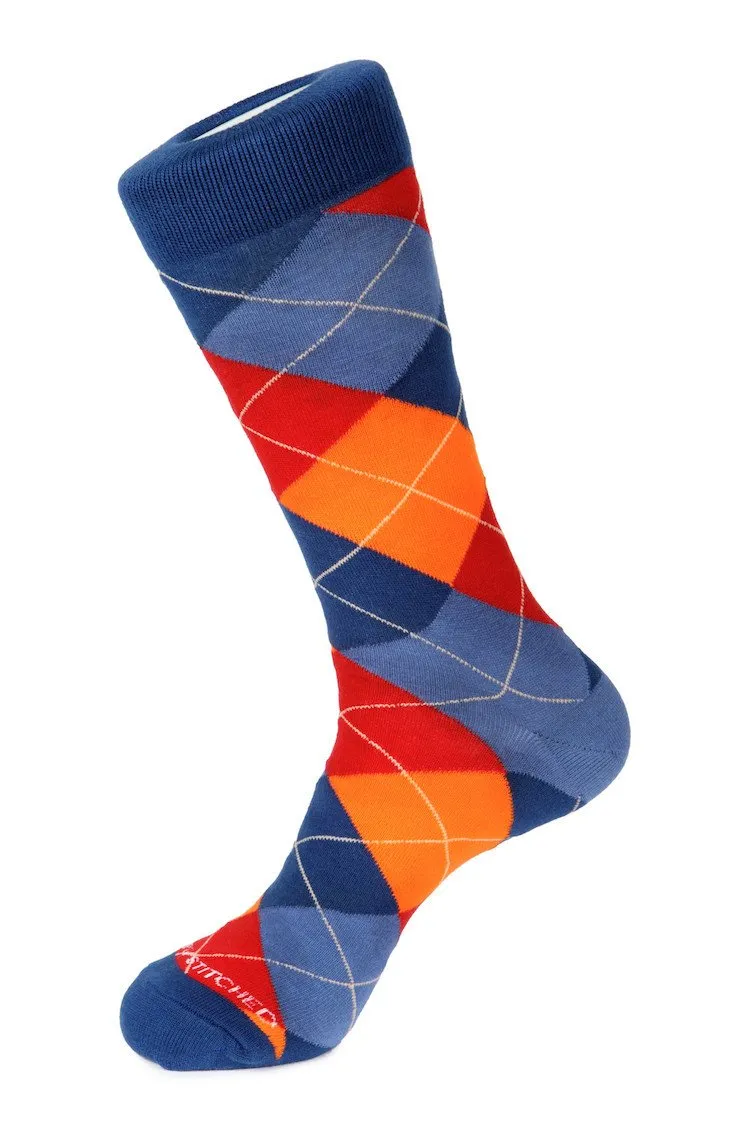 Cherry Blue Argyle Sock