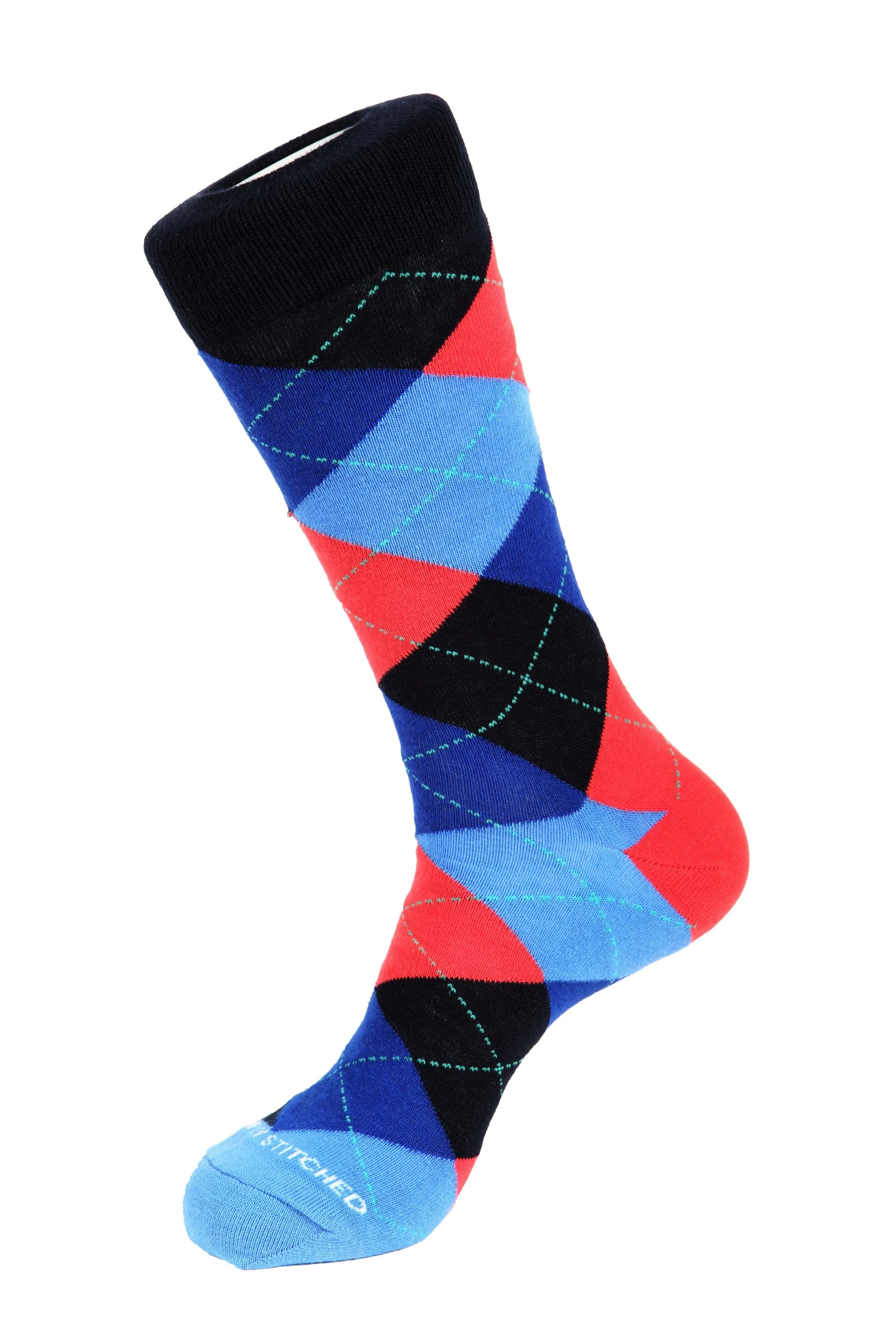 Cherry Blue Argyle Sock