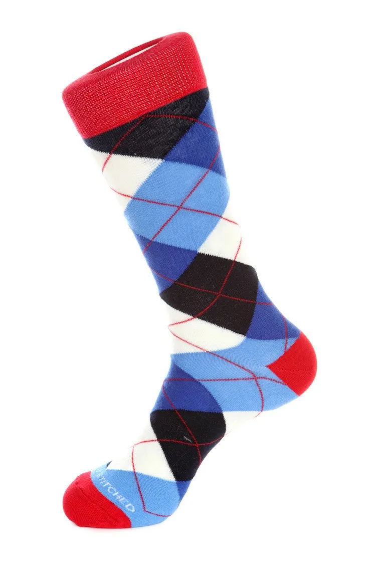 Cherry Blue Argyle Sock