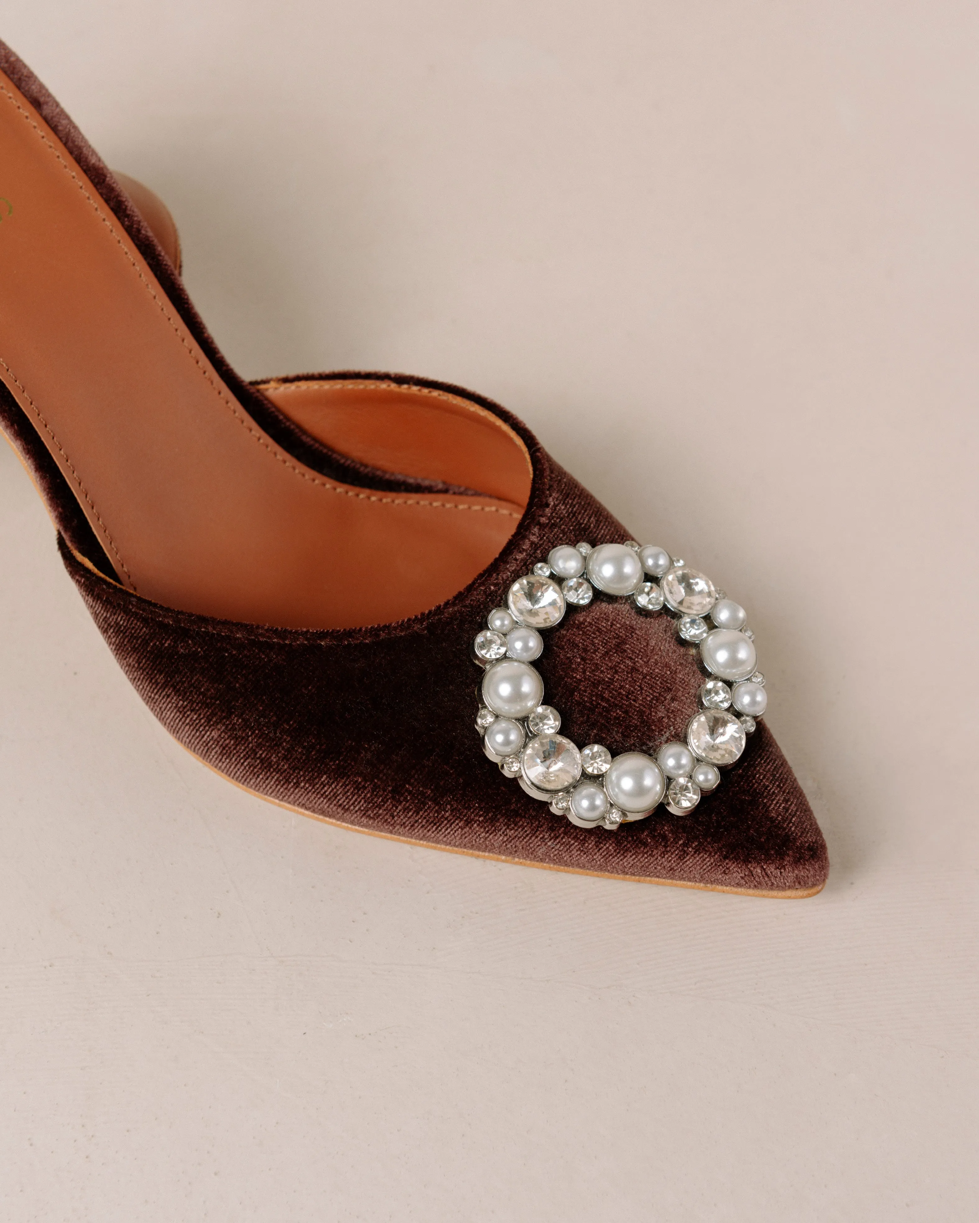 Cinderella Crystal Velvet Coffee Brown Pumps