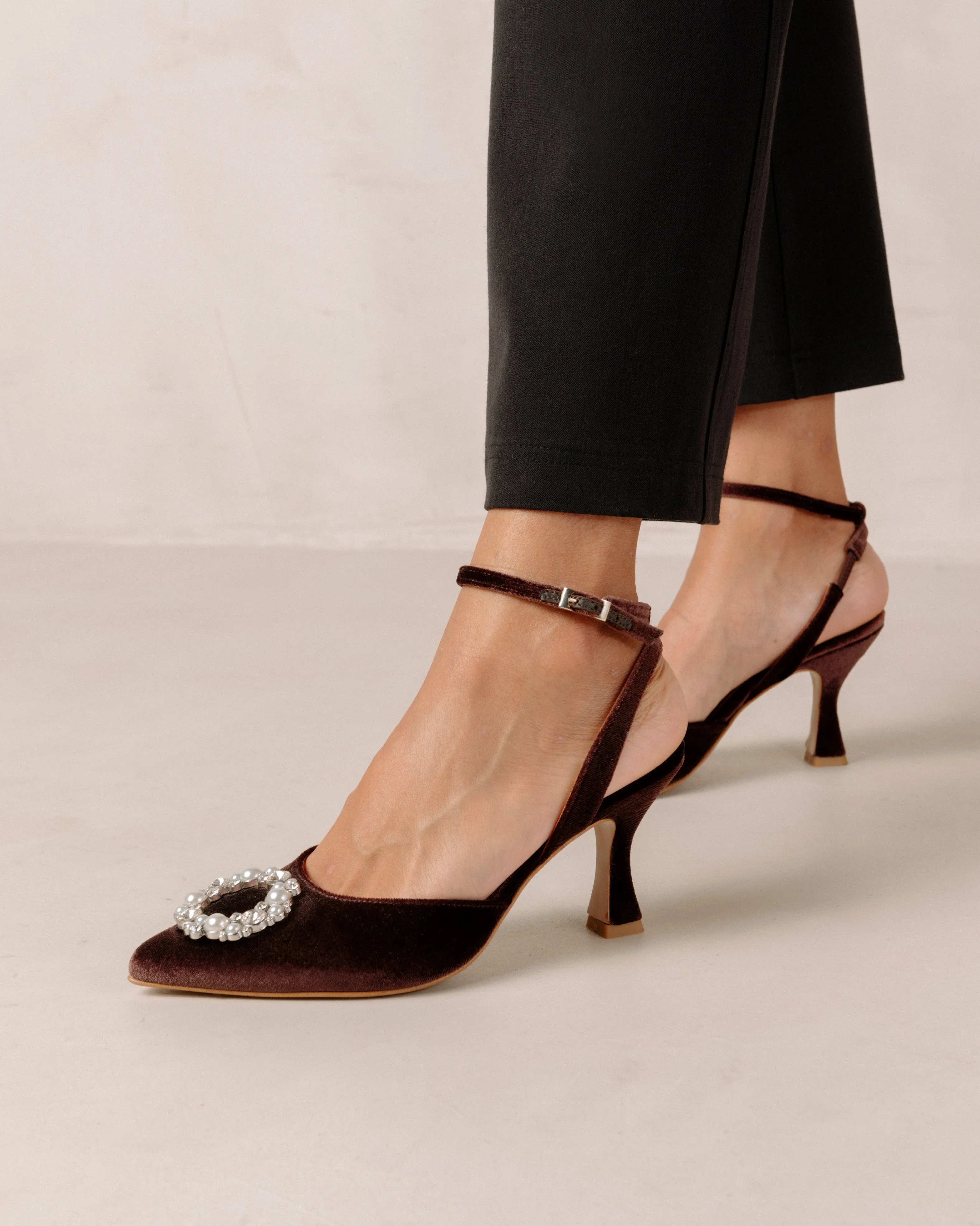 Cinderella Crystal Velvet Coffee Brown Pumps