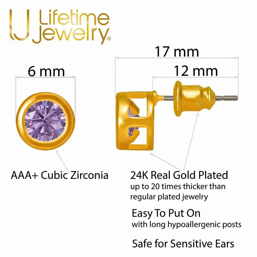 Cubic Zirconia Button Birthstone Stud Earrings