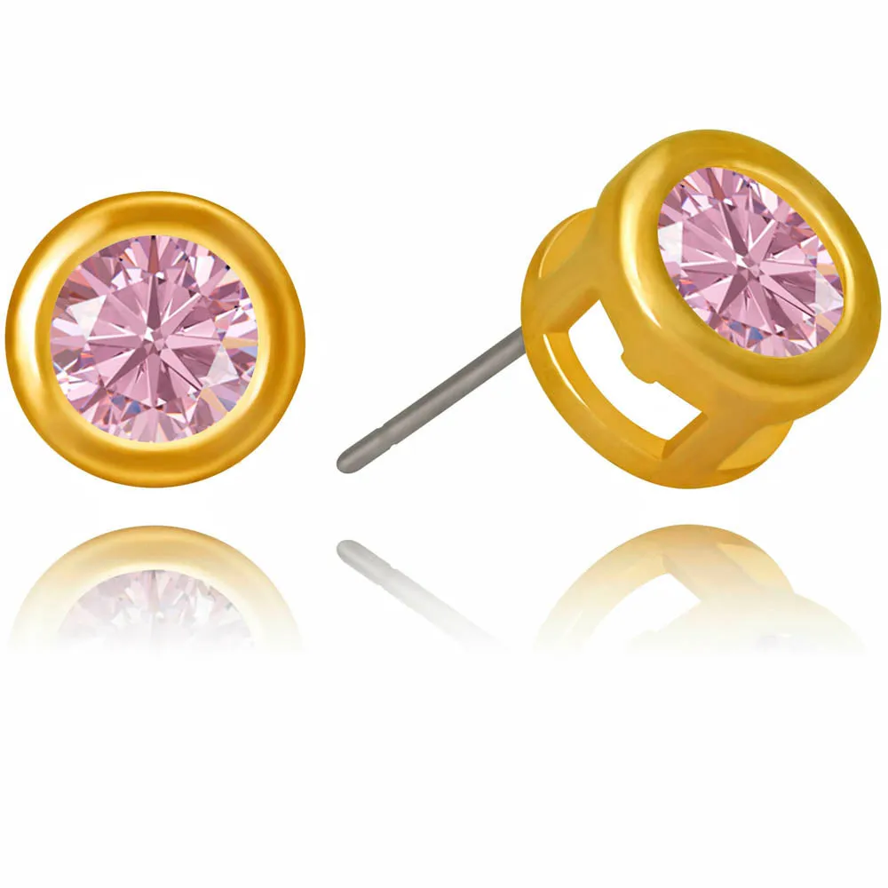 Cubic Zirconia Button Birthstone Stud Earrings