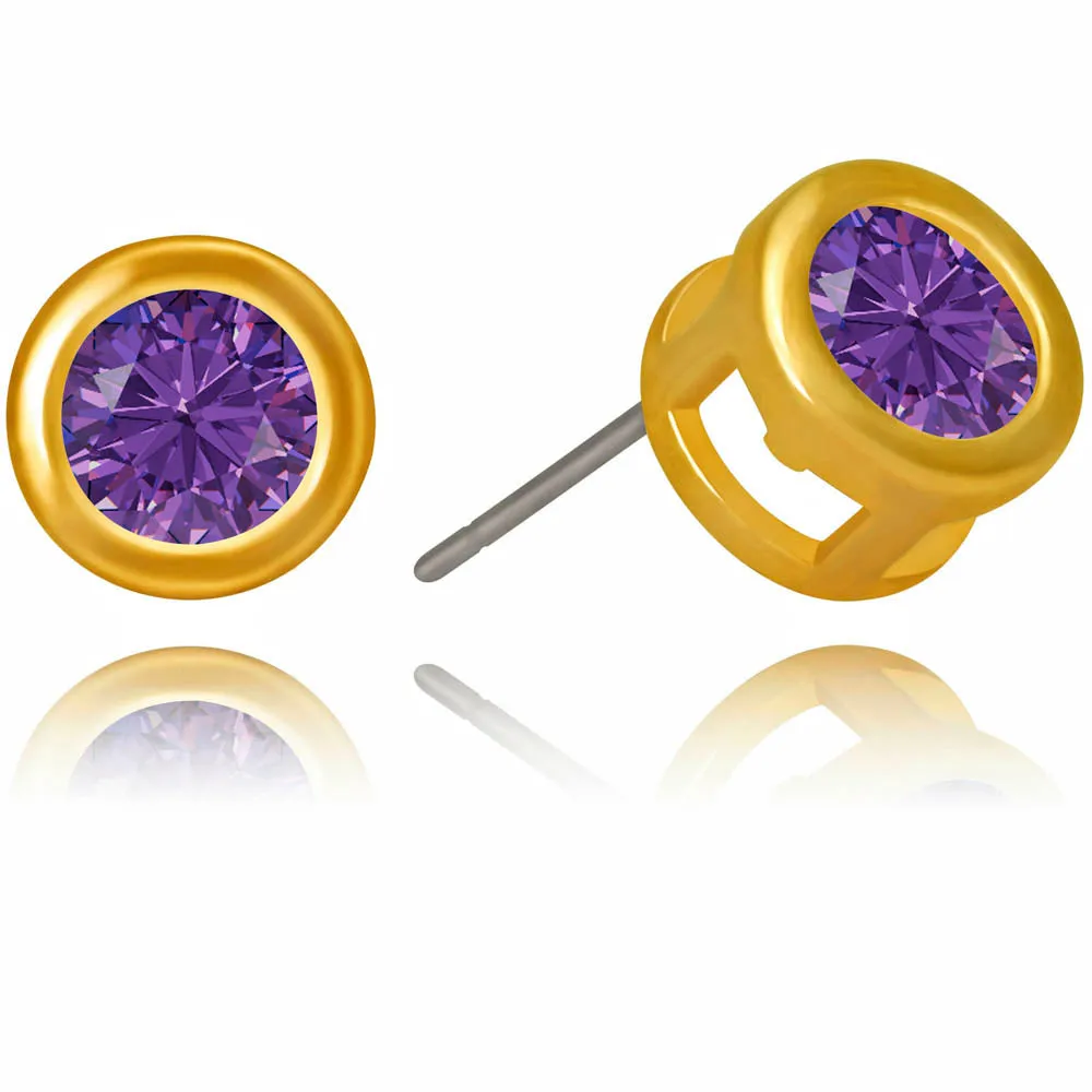 Cubic Zirconia Button Birthstone Stud Earrings