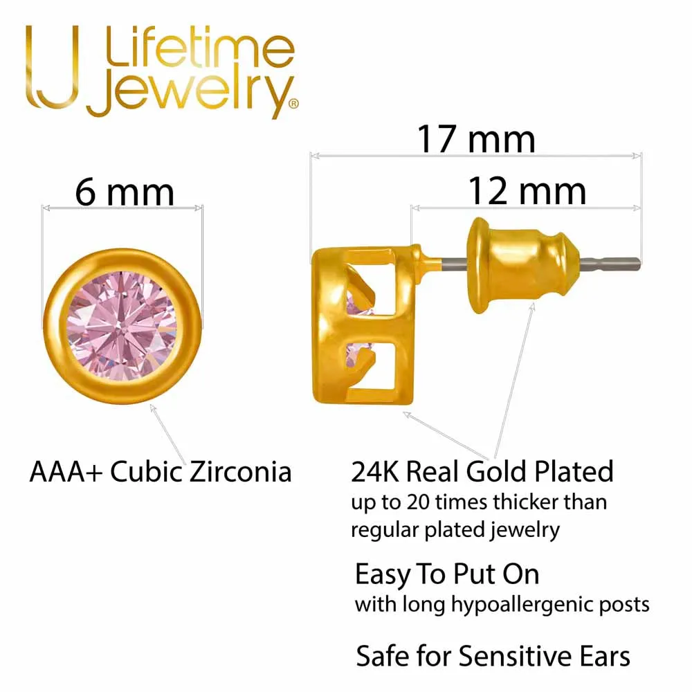 Cubic Zirconia Button Birthstone Stud Earrings