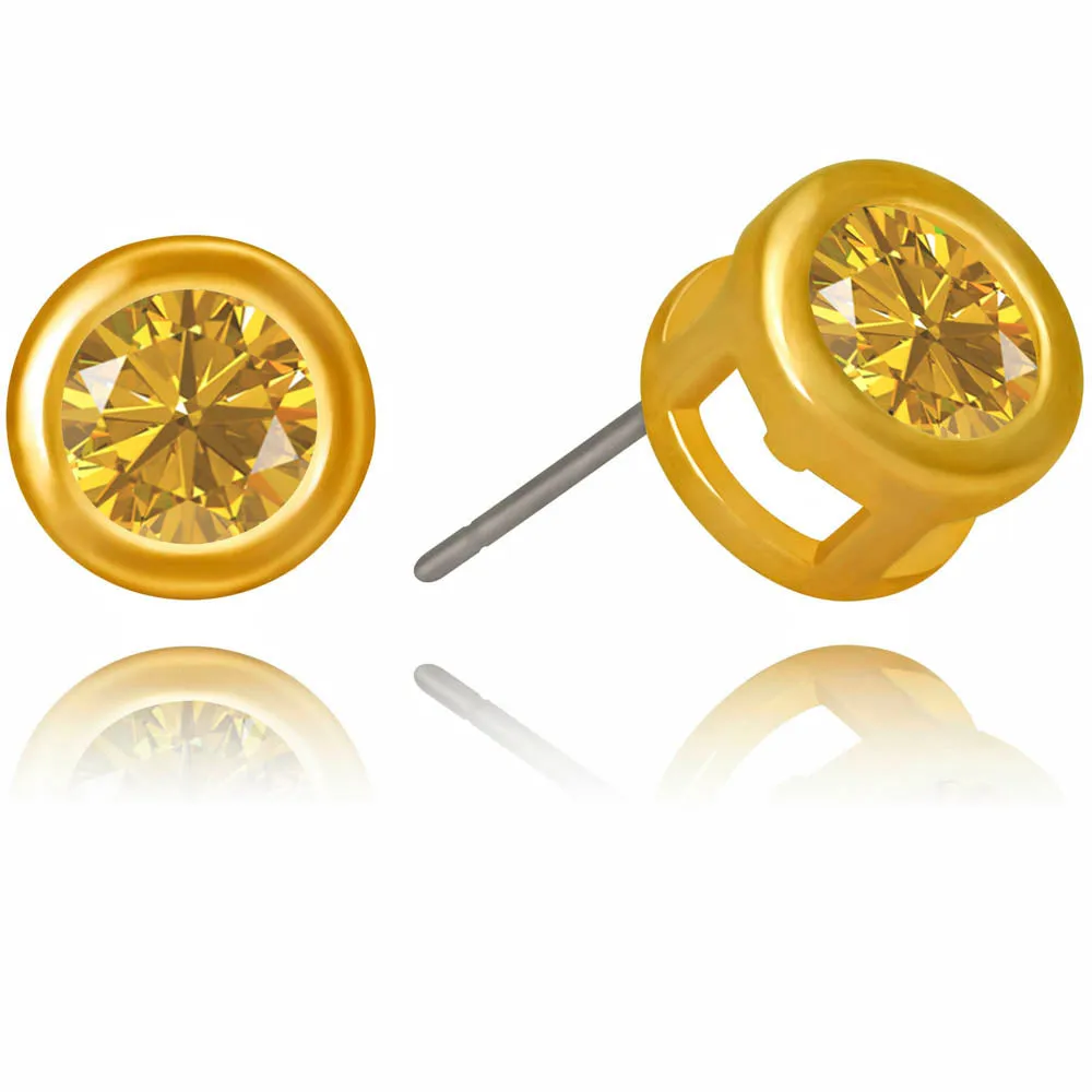 Cubic Zirconia Button Birthstone Stud Earrings