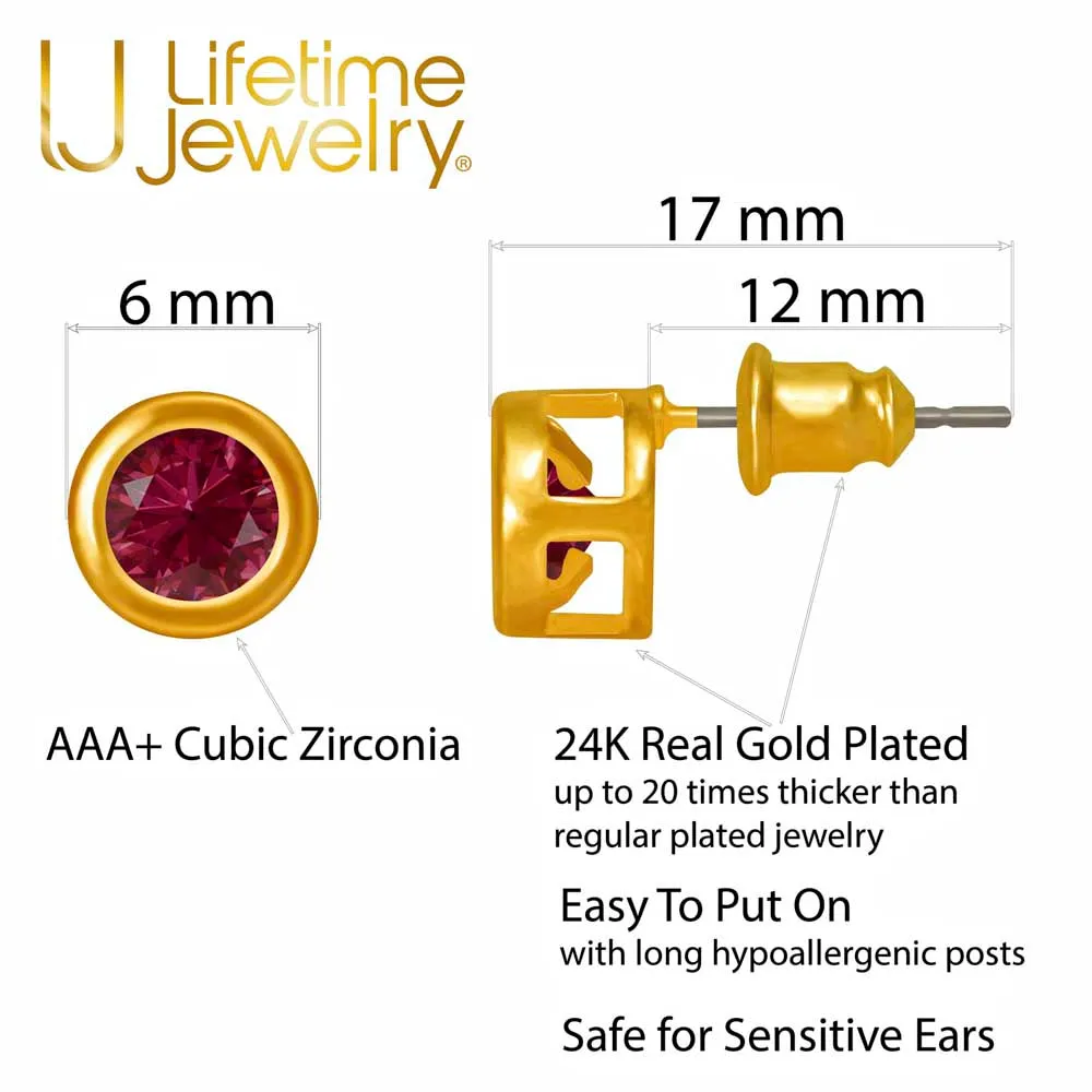 Cubic Zirconia Button Birthstone Stud Earrings