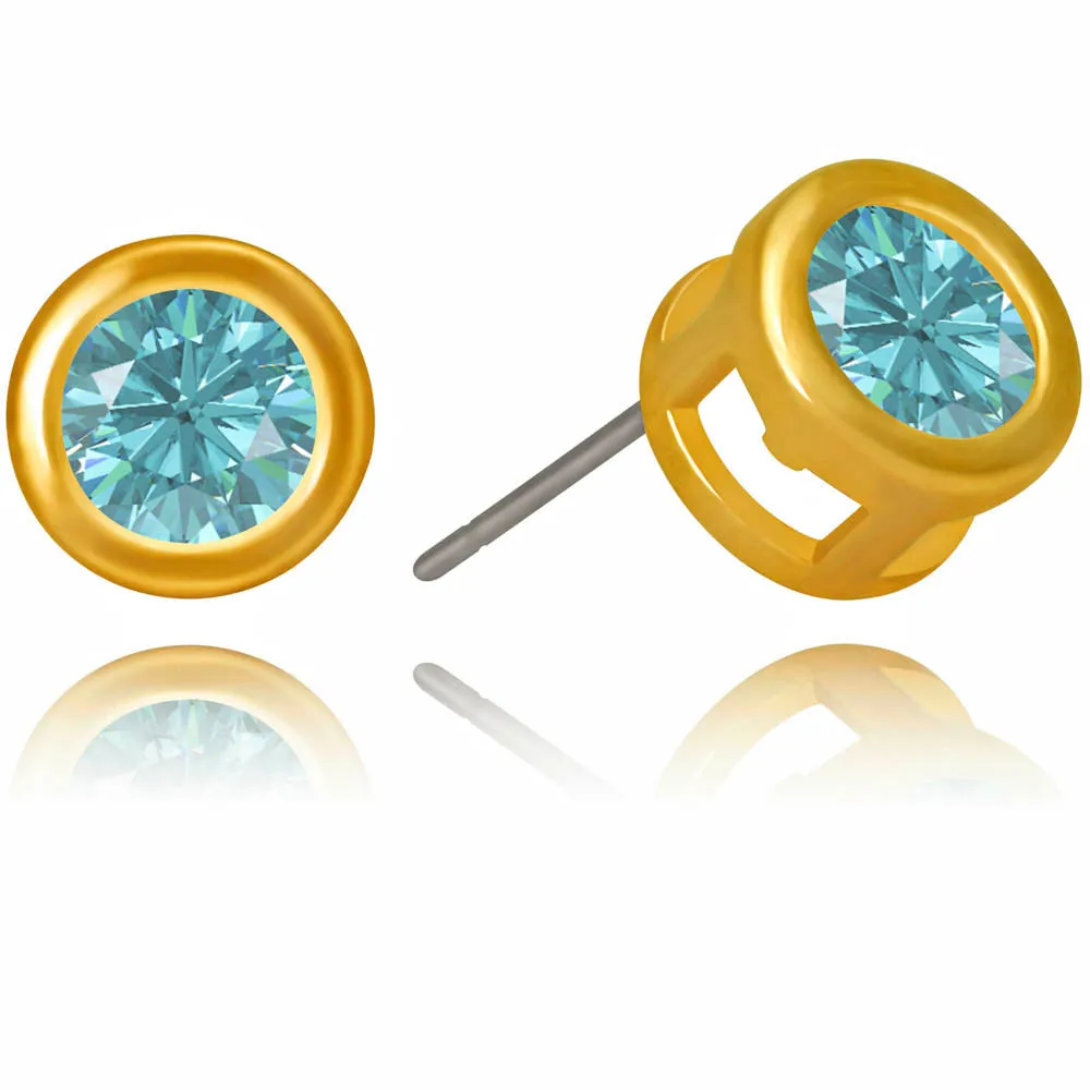 Cubic Zirconia Button Birthstone Stud Earrings