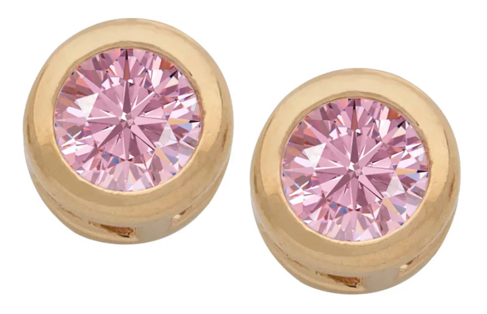 Cubic Zirconia Button Birthstone Stud Earrings