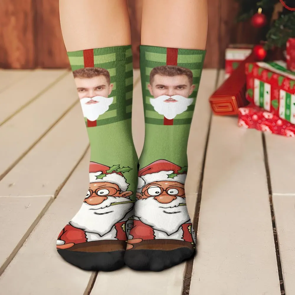 Custom Christmas Socks Personalised Face Funny Socks - Santa Claus