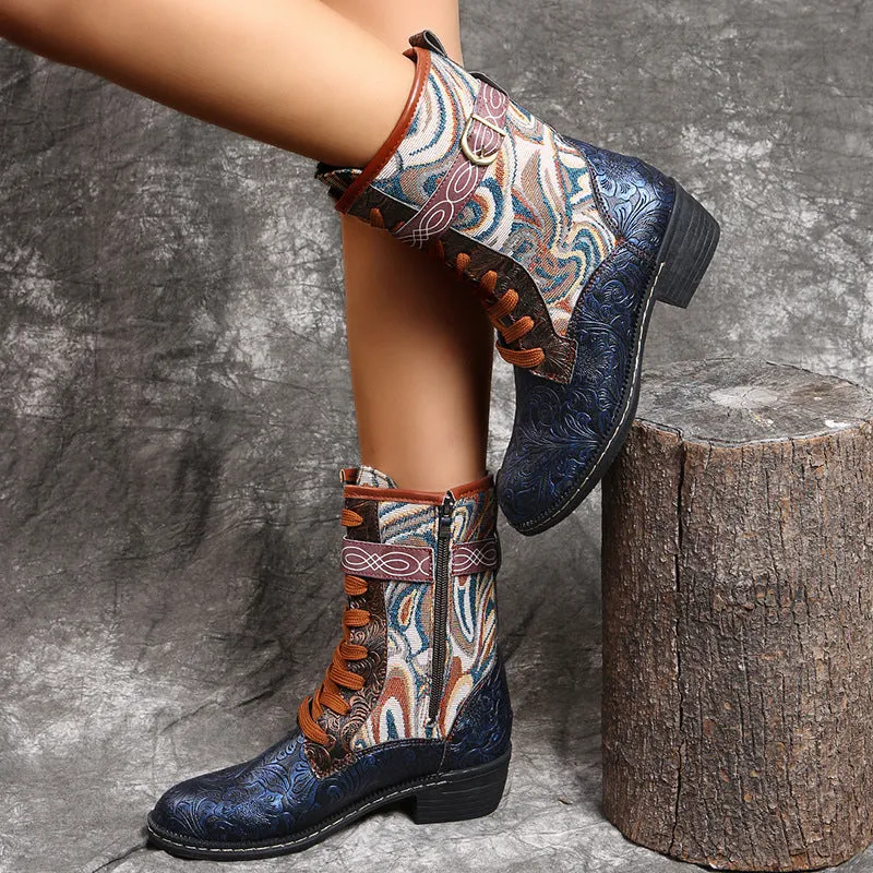 Ethnic style ladies mid-tube fashion Martin boots