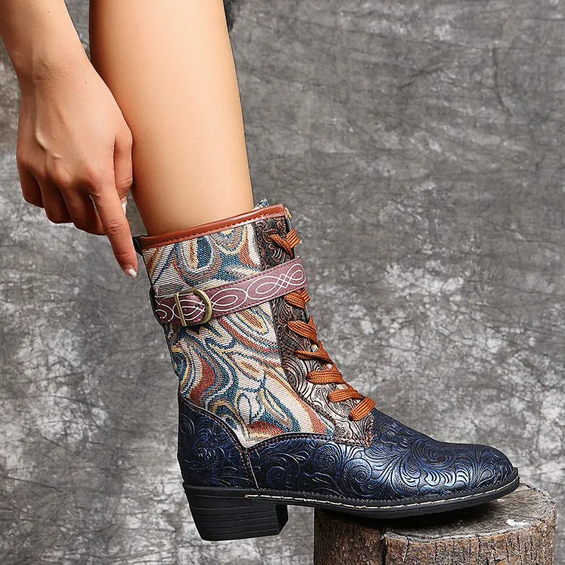 Ethnic style ladies mid-tube fashion Martin boots