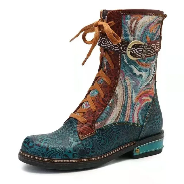 Ethnic style ladies mid-tube fashion Martin boots