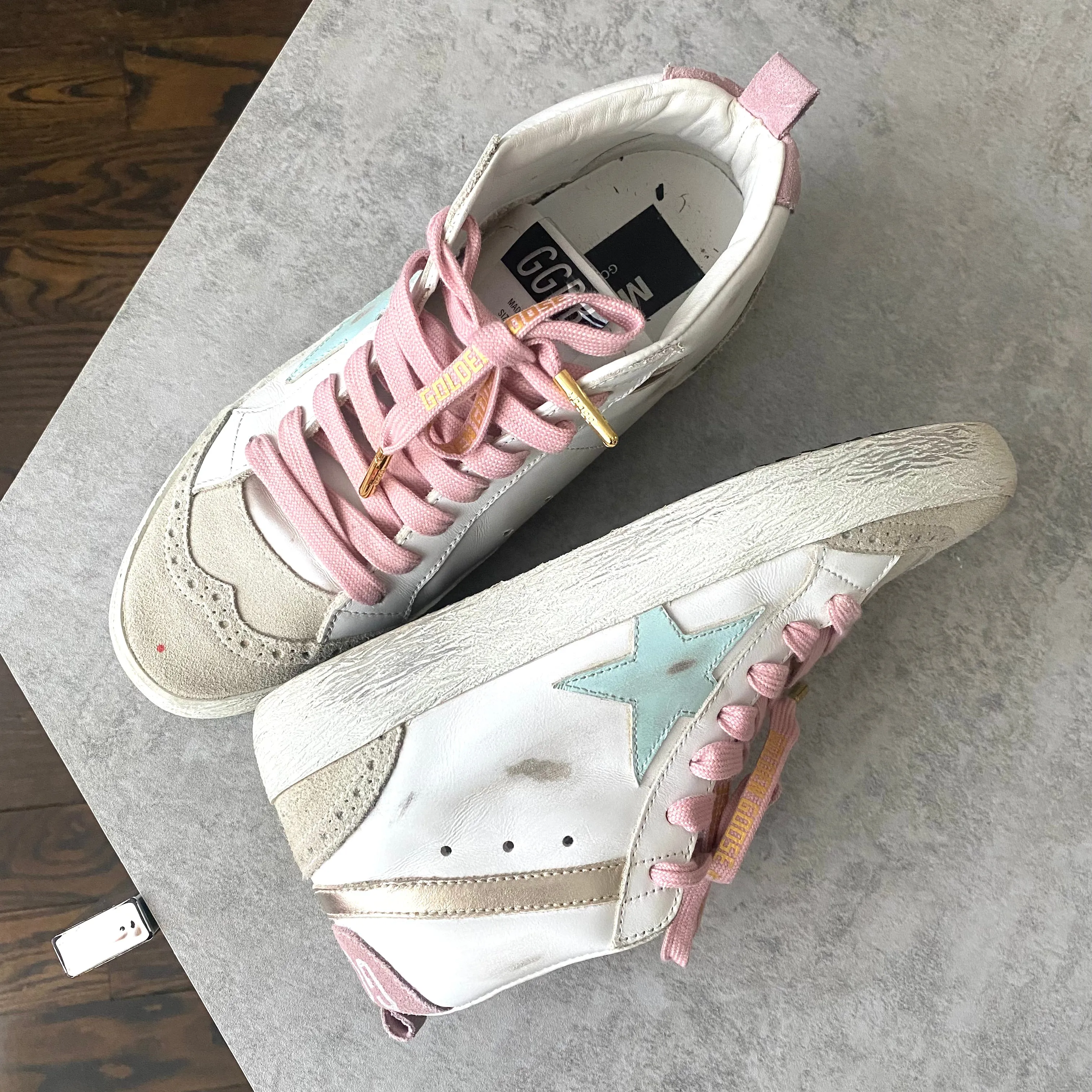 Golden Goose Mid Start Pink and White - 36