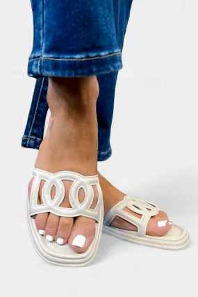 Ivory Circle Cutout Slip On Sandals