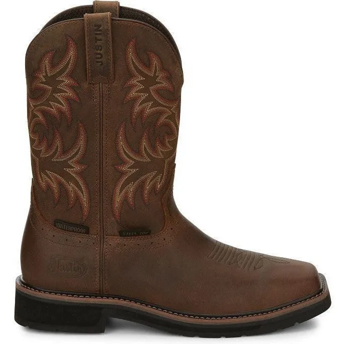 Justin Men's Driller 11" Steel Toe Western Work Boot -Brown- SE4690