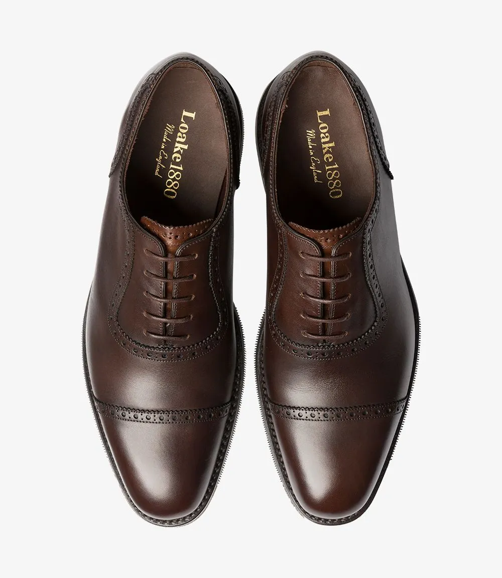 LOAKE - FLEET Premium Calf Semi Brogue Oxford Shoe - Dark Brown