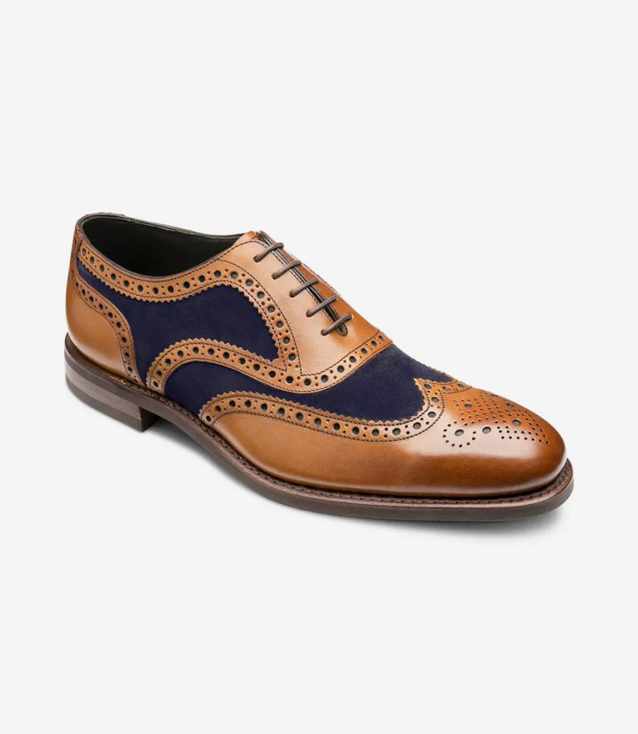 LOAKE - KERRIDGE Stylish Oxford Brogue - Tan & Navy Suede