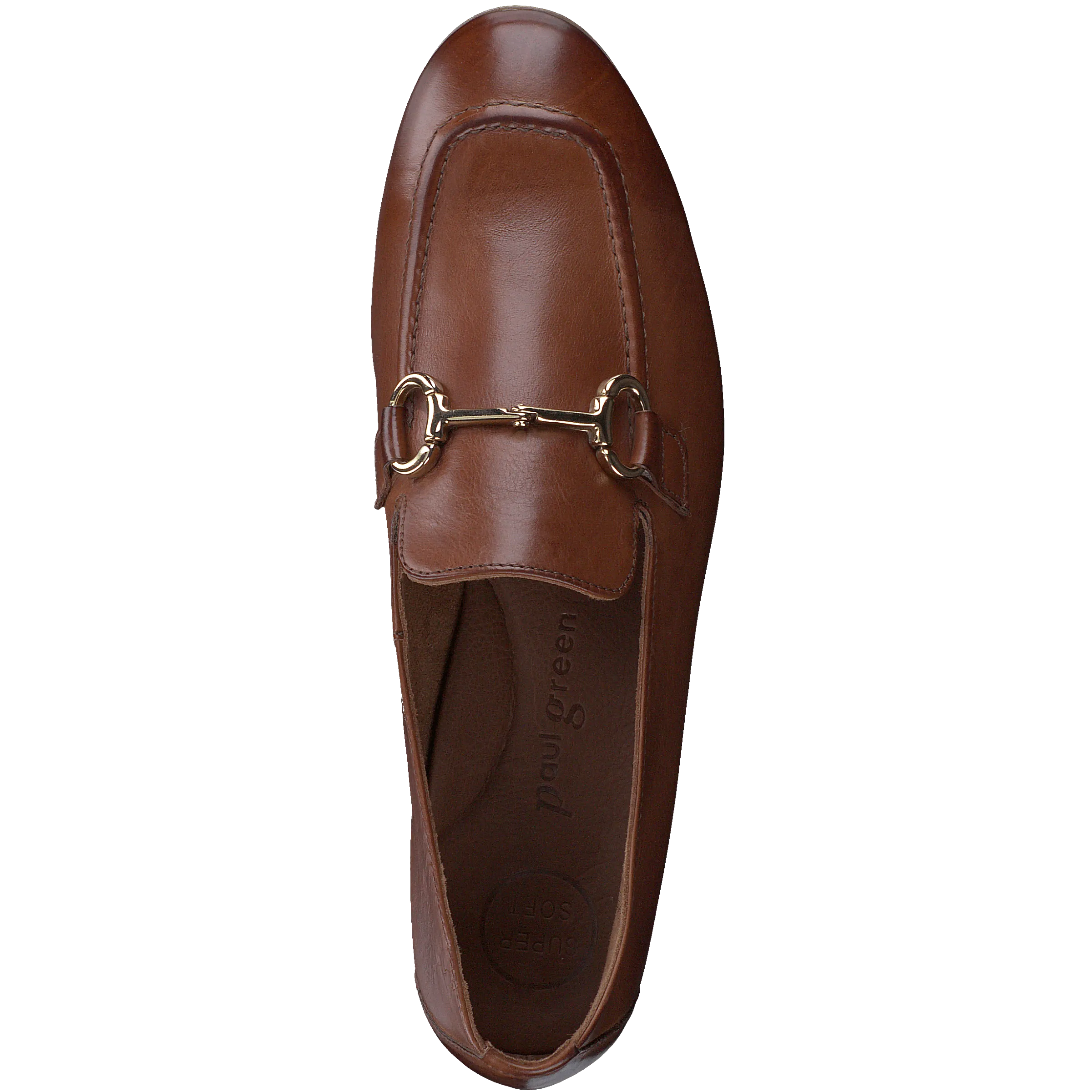 PAUL GREEN 2596 Dark Tan Leather Loafers with Gold Buckle