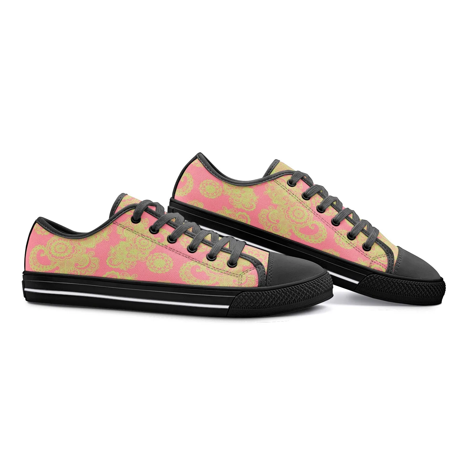 Pink and Green Paisley Unisex Low Top Canvas Shoes