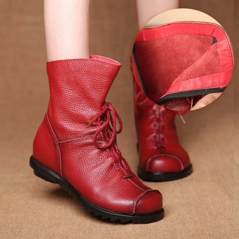 Popular Retro Original Leather Short Boots Warm Leather Boots Autumn and Winter New Low Heel Women's Boots Martin Boots Women One Piece Dropshipping