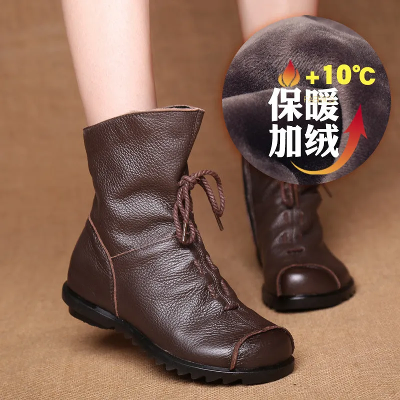 Popular Retro Original Leather Short Boots Warm Leather Boots Autumn and Winter New Low Heel Women's Boots Martin Boots Women One Piece Dropshipping