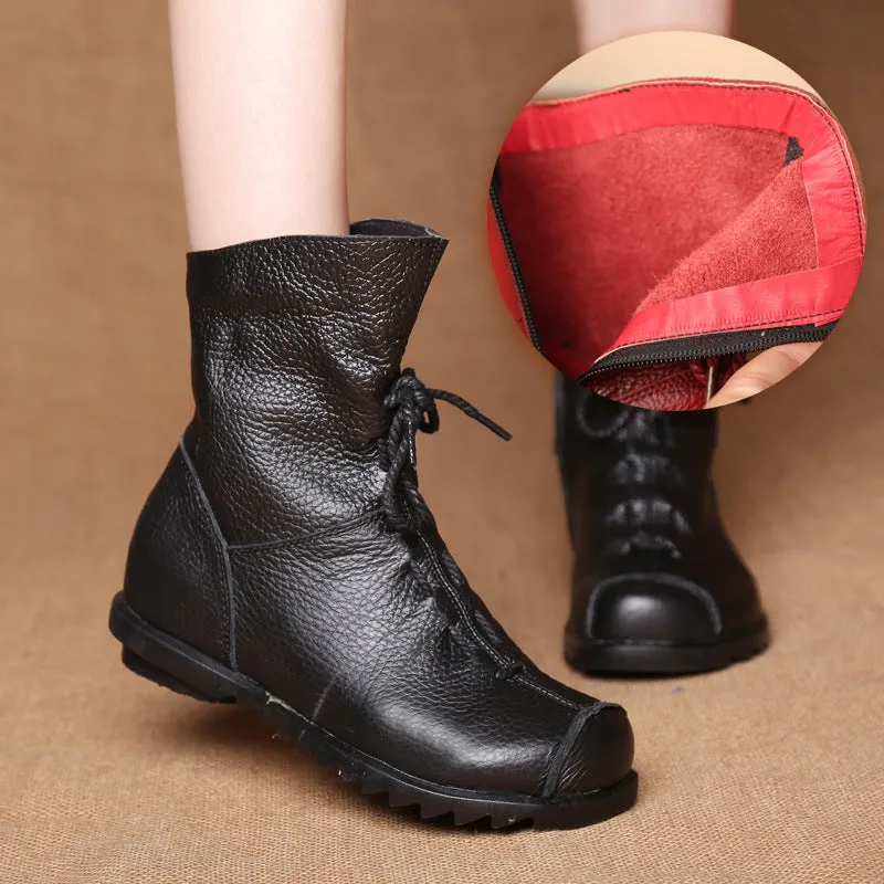 Popular Retro Original Leather Short Boots Warm Leather Boots Autumn and Winter New Low Heel Women's Boots Martin Boots Women One Piece Dropshipping