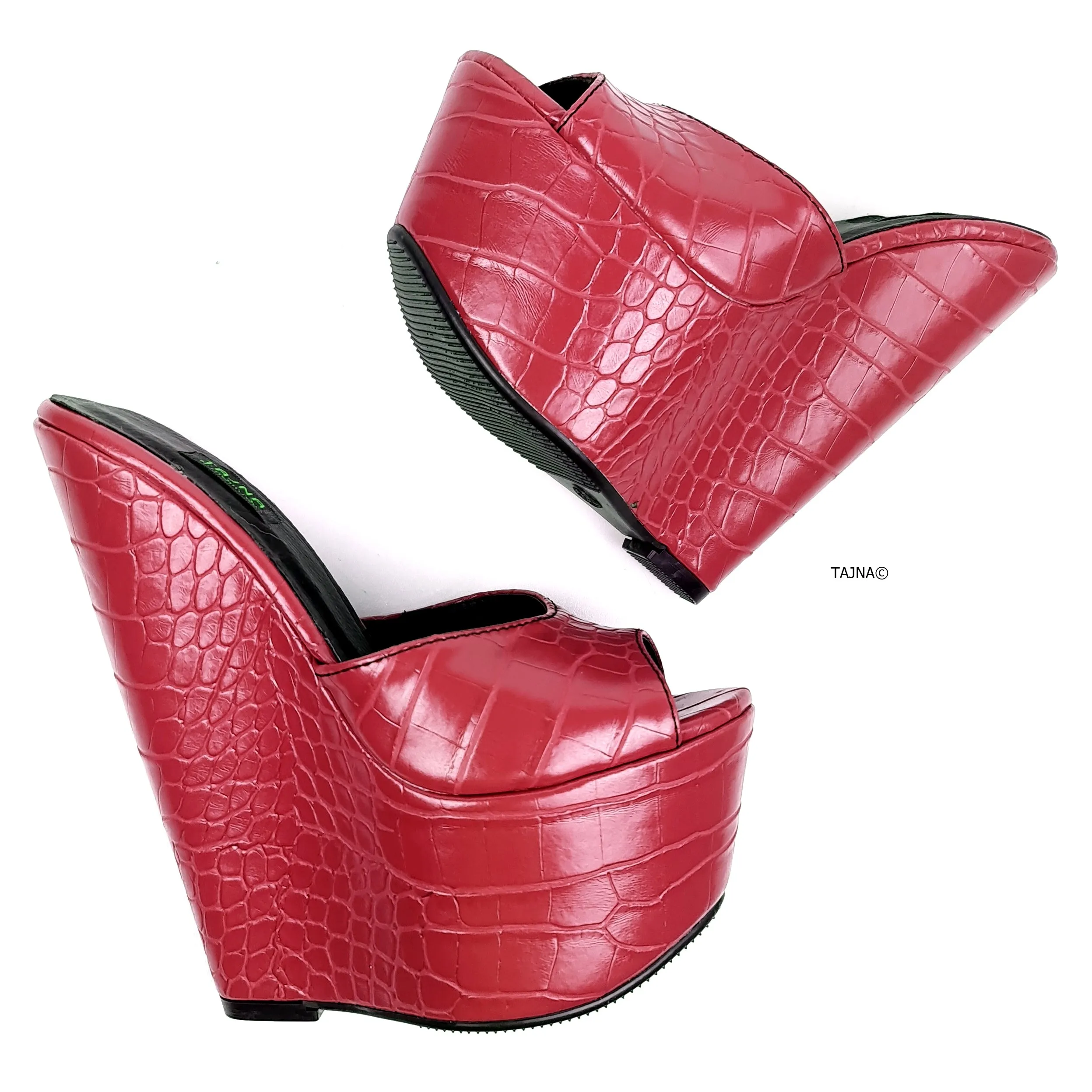 Red Croco Print High Heel Mules