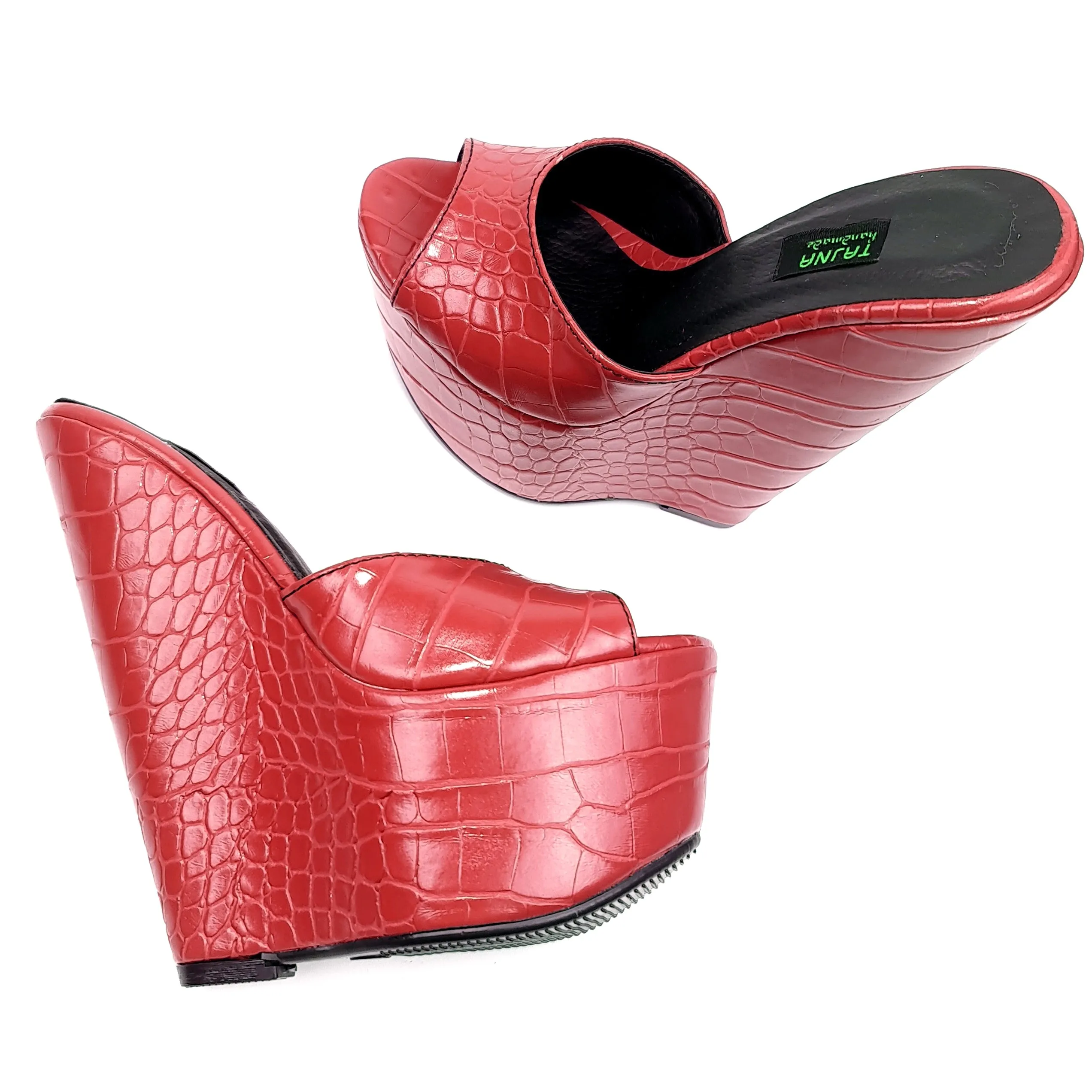 Red Croco Print High Heel Mules