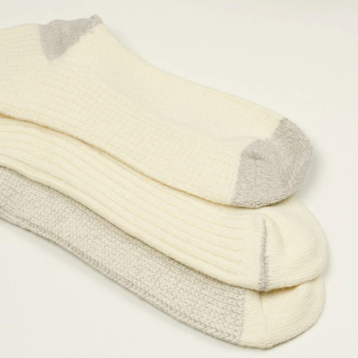 RoToTo - Recycled Cotton/Wool 3-Pack Socks - Off White / Gray