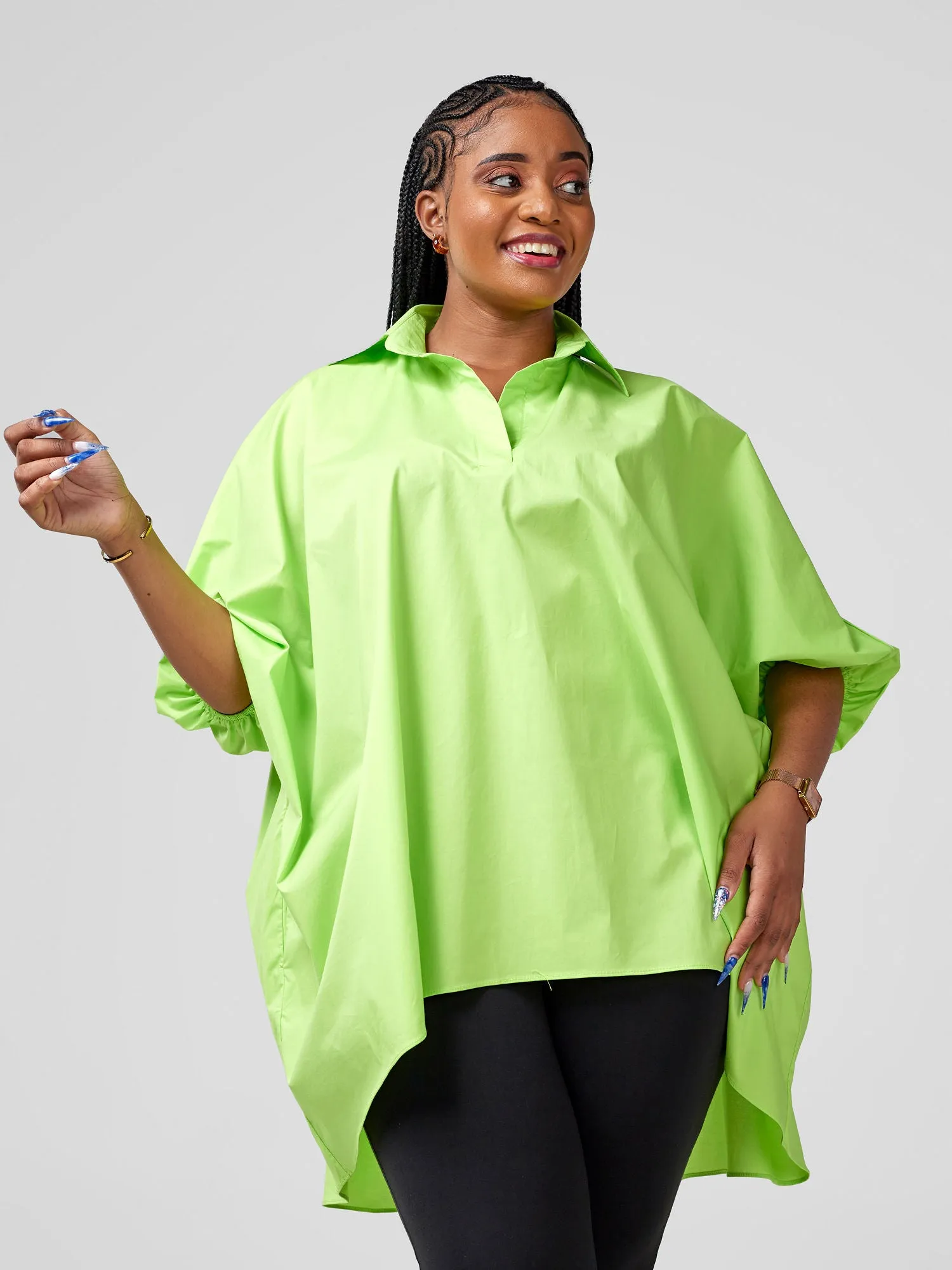 Safari Nimali High Low Tunic Top -Lime