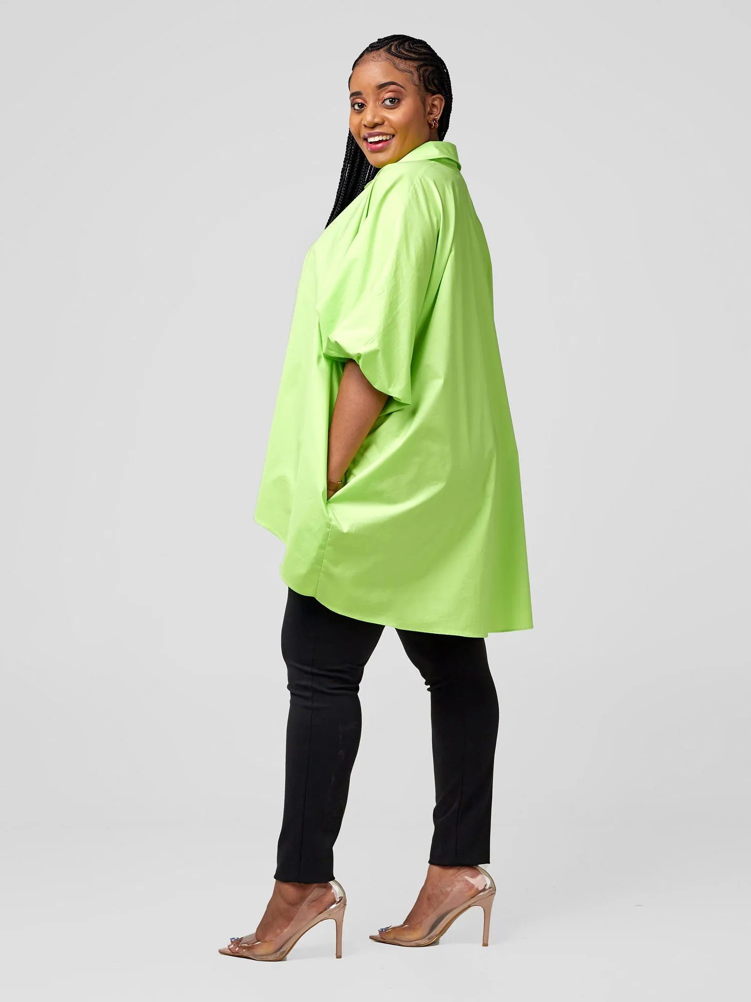 Safari Nimali High Low Tunic Top -Lime