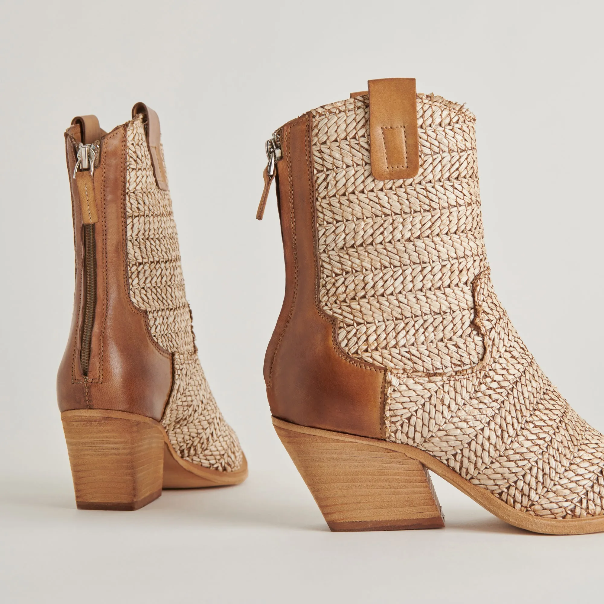 TEXIN BOOTIES BROWN MULTI RAFFIA