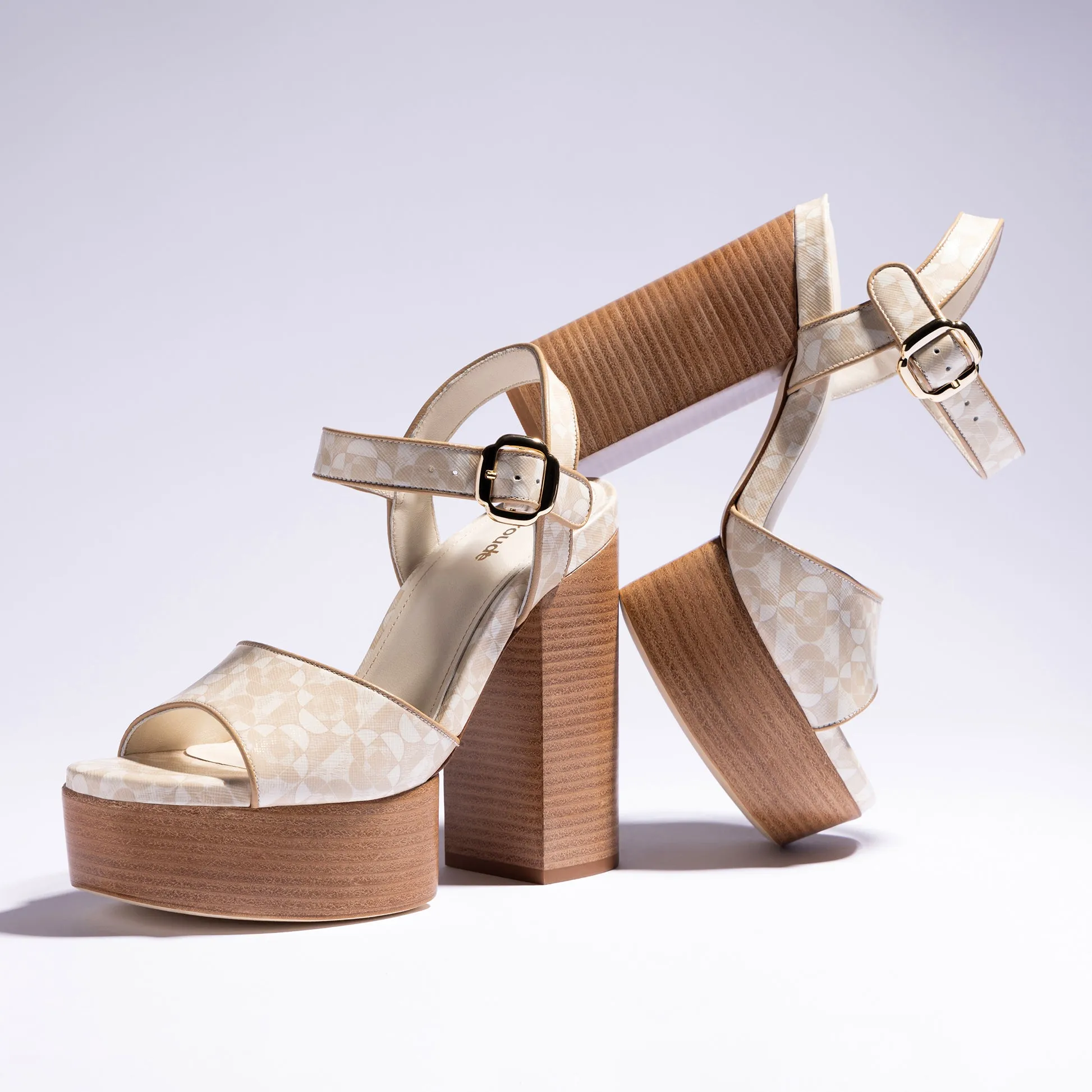 Vanessa Platform Sandal In Dual Printed Beige Saffiano Leather