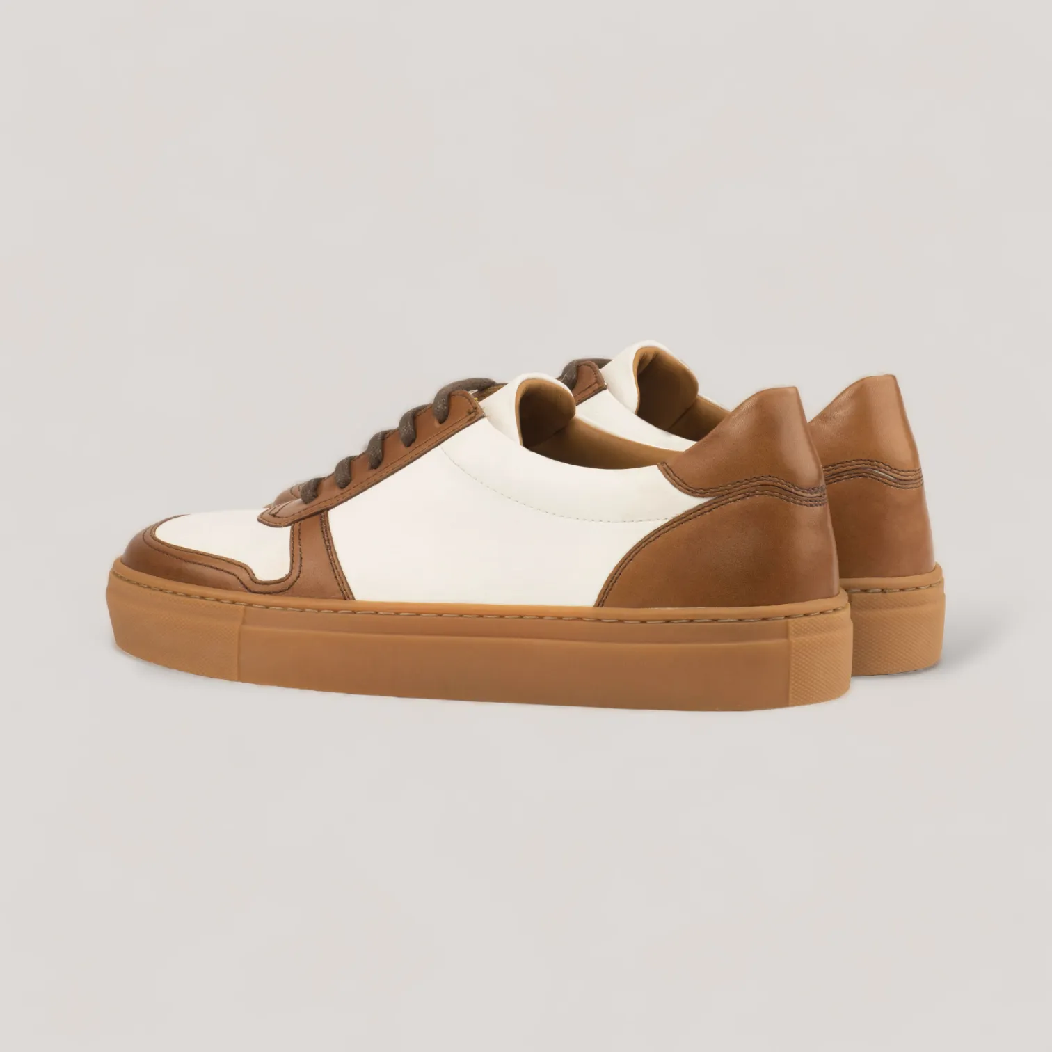 VERVE | Low Top Trainer - Tan & White - Caramel Sole | Women's