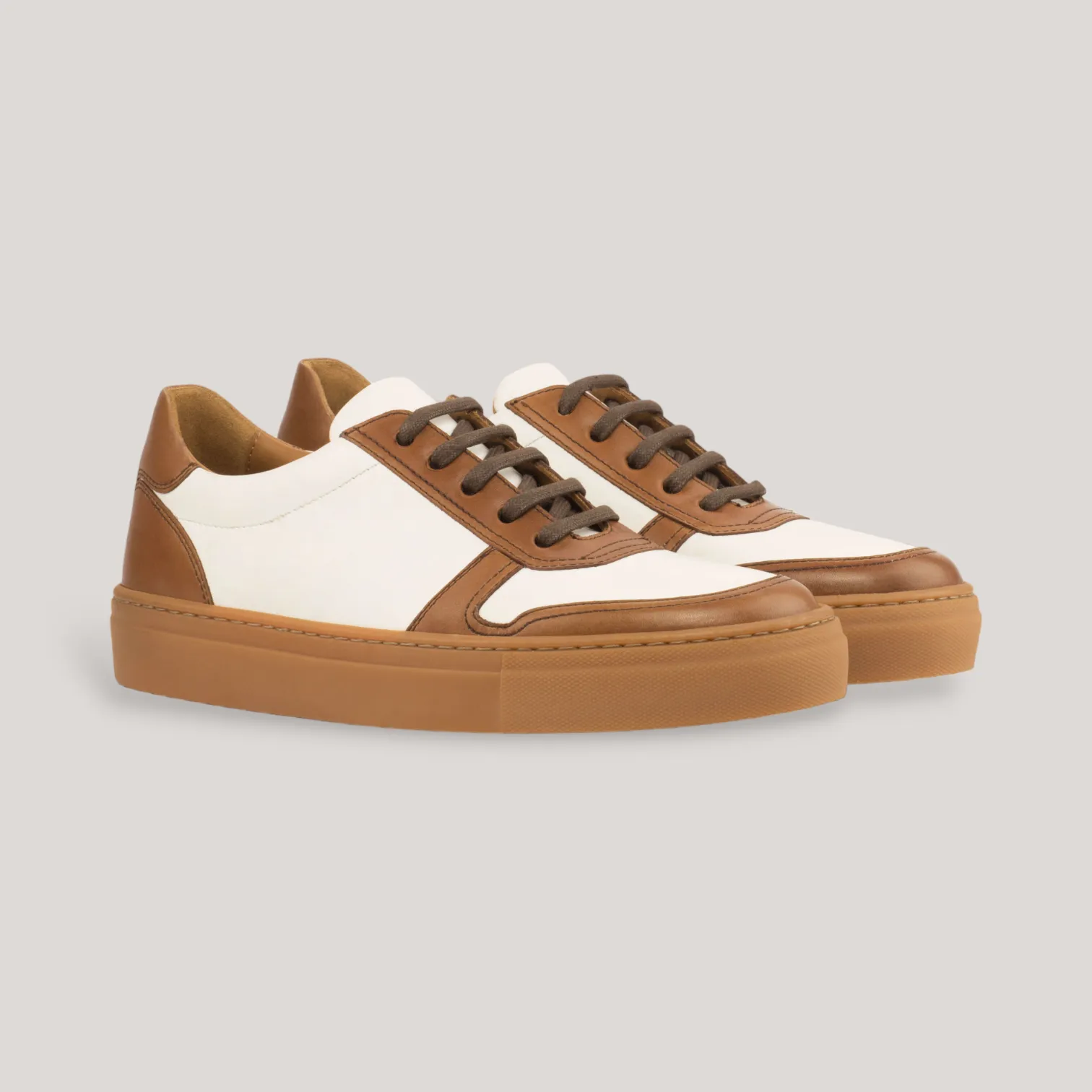 VERVE | Low Top Trainer - Tan & White - Caramel Sole | Women's