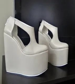 White Wedge Heel Platform High Heels Shoes